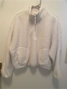 Old Navy White Sherpa Quarter-Zip Pullover Jacket